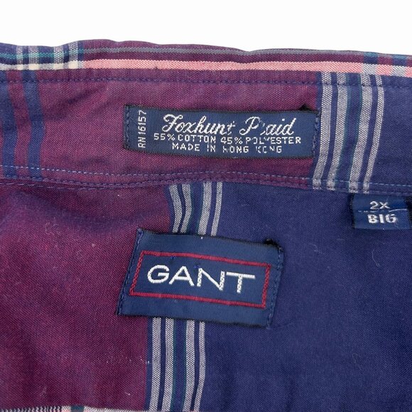 VINTAGE GANT MEN'S PURPLE FOXHUNT PLAID BUTTON-DOWN LONG SLEEVE SHIRT - 2XBIG - Picture 4 of 4